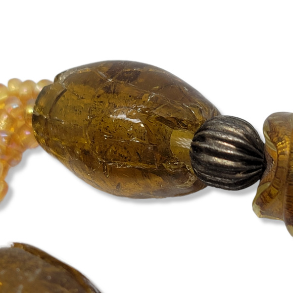 Vintage Blown Glass Beads, Brown, Amber, Gold, Multi-shapes strand 36" - Picture 4 of 9